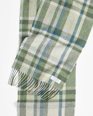 Foxford Green & Cream Tartan Lambswool Scarf