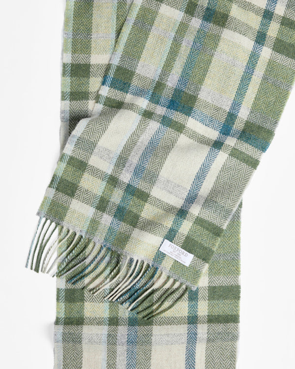 Foxford Green & Cream Tartan Lambswool Scarf