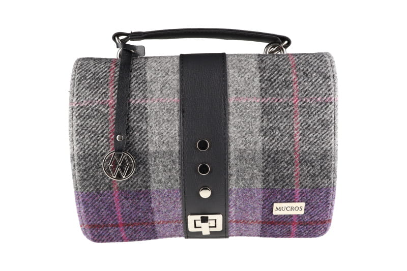 Fiona Irish Tweed Purse - Purple & Grey Plaid