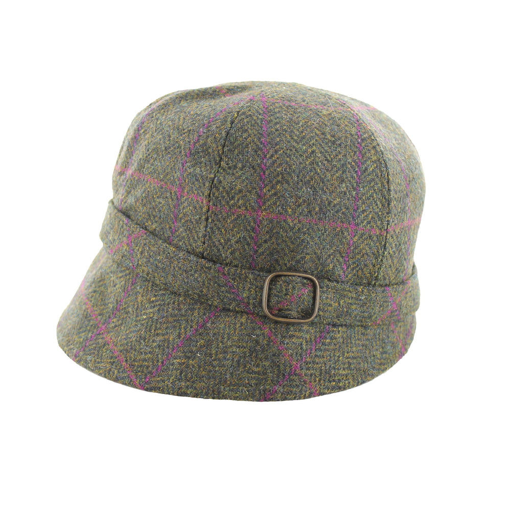 Ladies Tweed Flapper Hat - Green, Pink & Purple Tartan