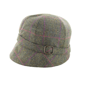Ladies Tweed Flapper Hat - Green, Pink & Purple Tartan