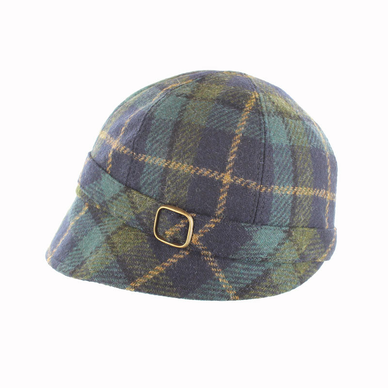 Ladies Tweed Flapper Hat - Navy & Teal Plaid