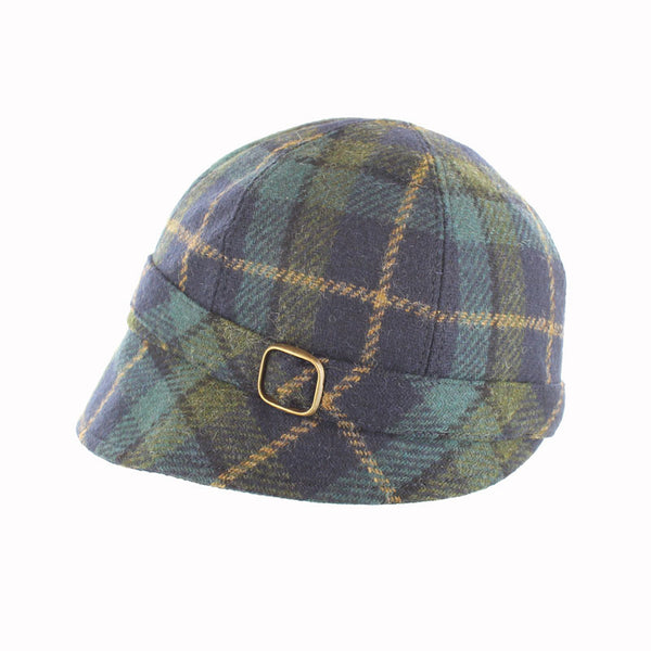Ladies Tweed Flapper Hat - Navy & Teal Plaid