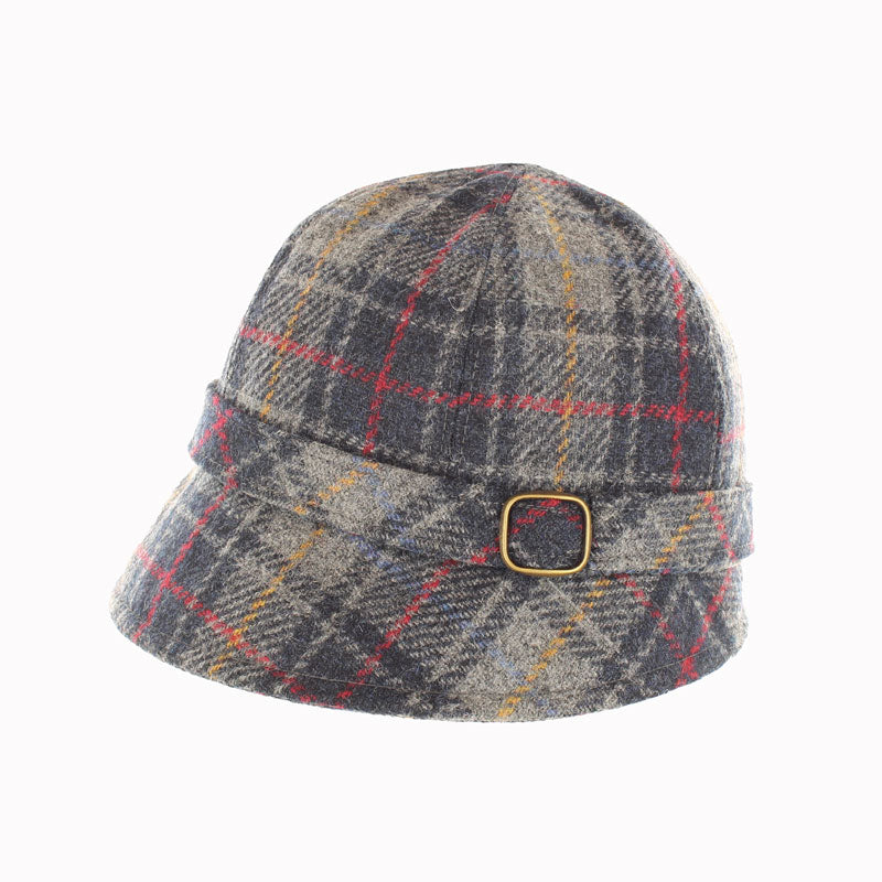 Ladies Tweed Flapper Hat - Navy & Grey Plaid