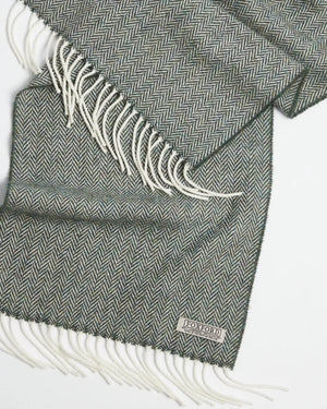 Foxford Dark Green Herringbone Lambswool Scarf