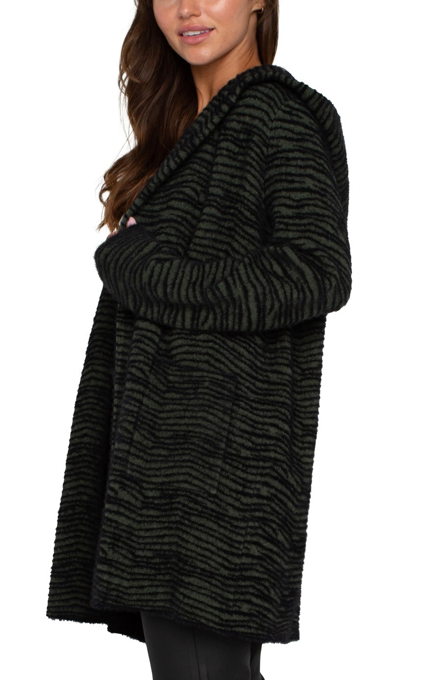 Long Sleeve Open Front Sweater Coat w/ Hood