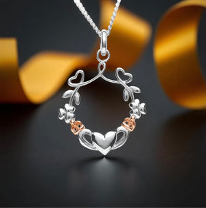 Heart & Shamrock Claddagh Pendant w/ Rose Gold