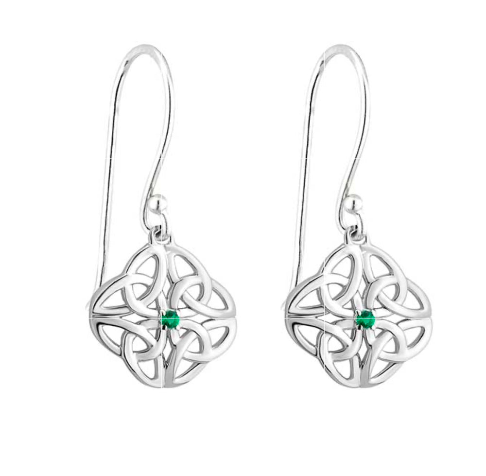 S34015 Sterling Silver Crystal Celtic Knot Drop Earrings