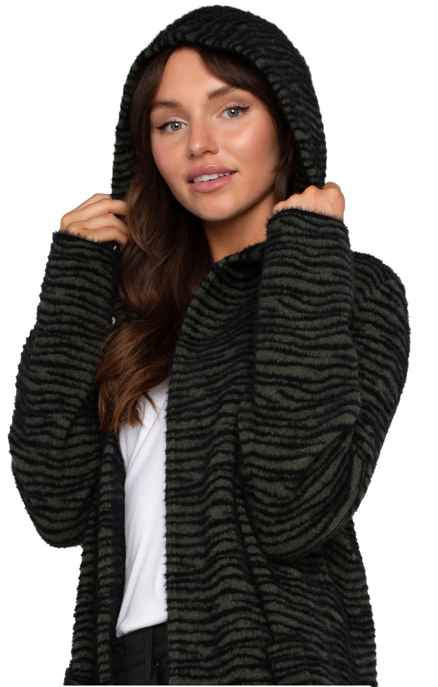 Long Sleeve Open Front Sweater Coat w/ Hood