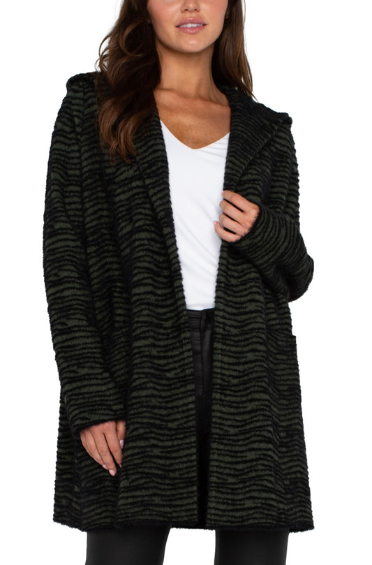 Long Sleeve Open Front Sweater Coat w/ Hood