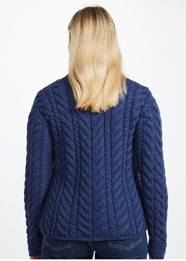 Louisburgh Ladies Cable Aran Cardigan - Ink Blue