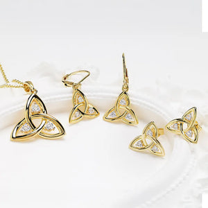 14KT Gold Vermeil Drop Trinity Knot Earrings w/ White Sapphires