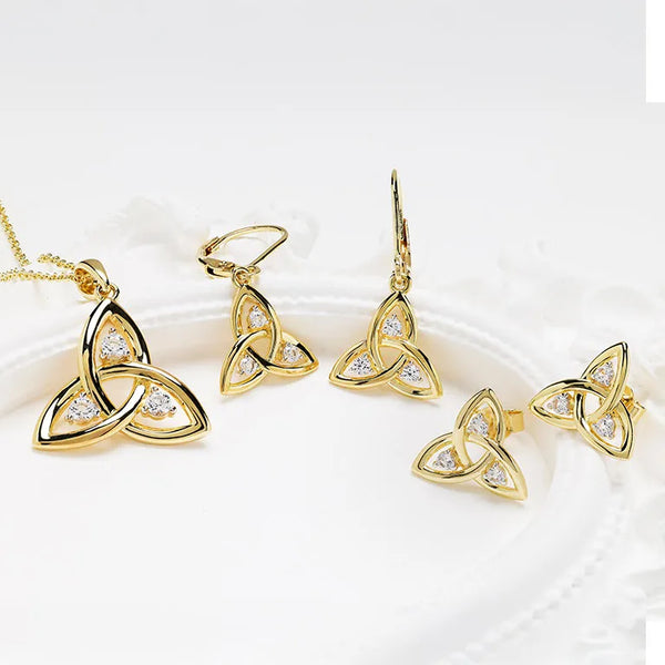 14KT Gold Vermeil Drop Trinity Knot Earrings w/ White Sapphires