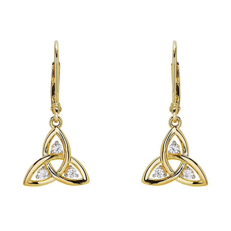 14KT Gold Vermeil Drop Trinity Knot Earrings w/ White Sapphires