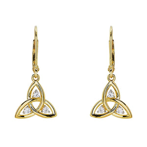 14KT Gold Vermeil Drop Trinity Knot Earrings w/ White Sapphires