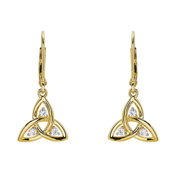 14KT Gold Vermeil Drop Trinity Knot Earrings w/ White Sapphires