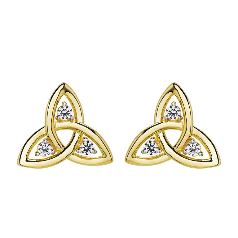 14KT Gold Vermeil Stud Trinity Knot Earrings w/ White Sapphires