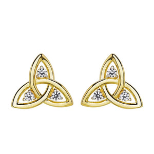 14KT Gold Vermeil Stud Trinity Knot Earrings w/ White Sapphires