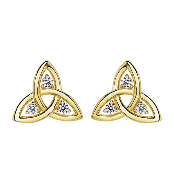 14KT Gold Vermeil Stud Trinity Knot Earrings w/ White Sapphires