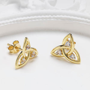 14KT Gold Vermeil Stud Trinity Knot Earrings w/ White Sapphires