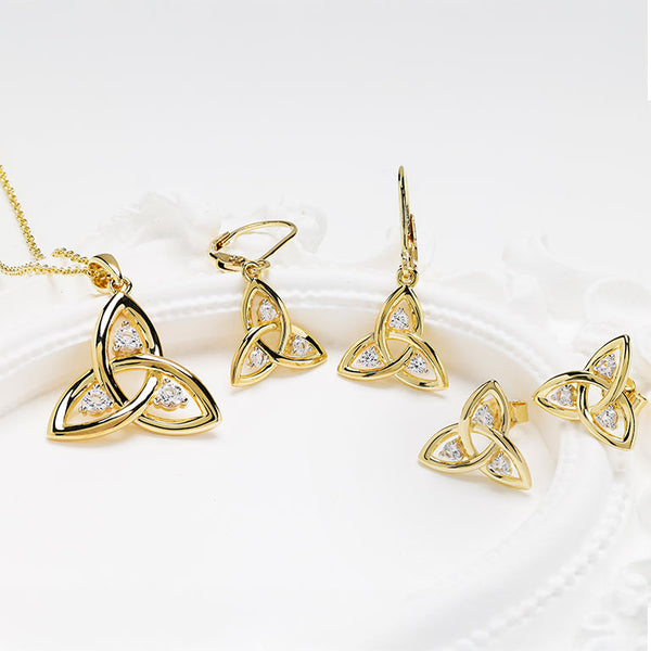 14KT Gold Vermeil Stud Trinity Knot Earrings w/ White Sapphires