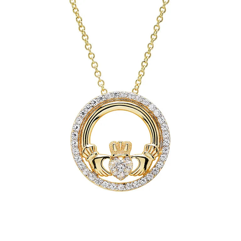 14kt Gold Vermeil Claddagh white Sapphire Necklace