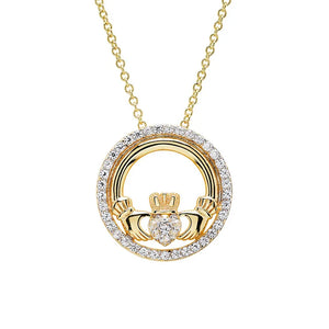 14kt Gold Vermeil Claddagh white Sapphire Necklace