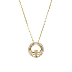 14kt Gold Vermeil Claddagh white Sapphire Necklace