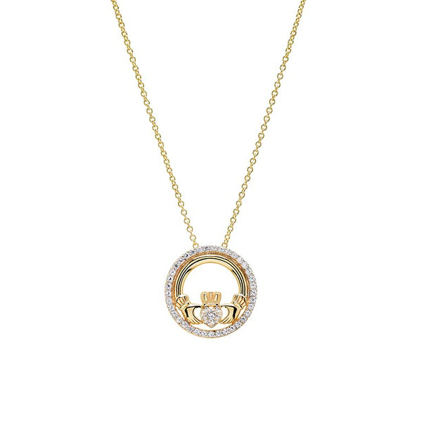 14kt Gold Vermeil Claddagh white Sapphire Necklace