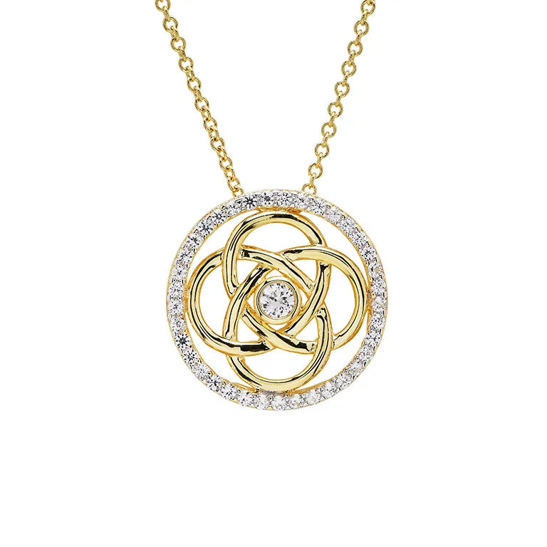 14kt Gold Vermeil Celtic Knot w/ White Sapphire Necklace