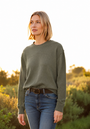 Parker Cashmere Blend Crew Sweater - Melange Olive
