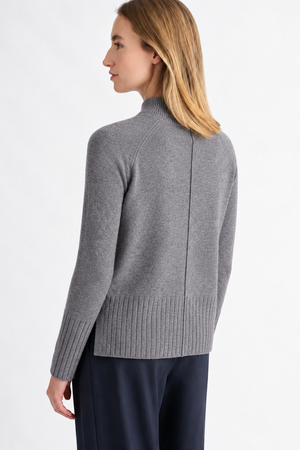 Hi Low Rib Trim Funnel Neck Cashmere Sweater - Granite