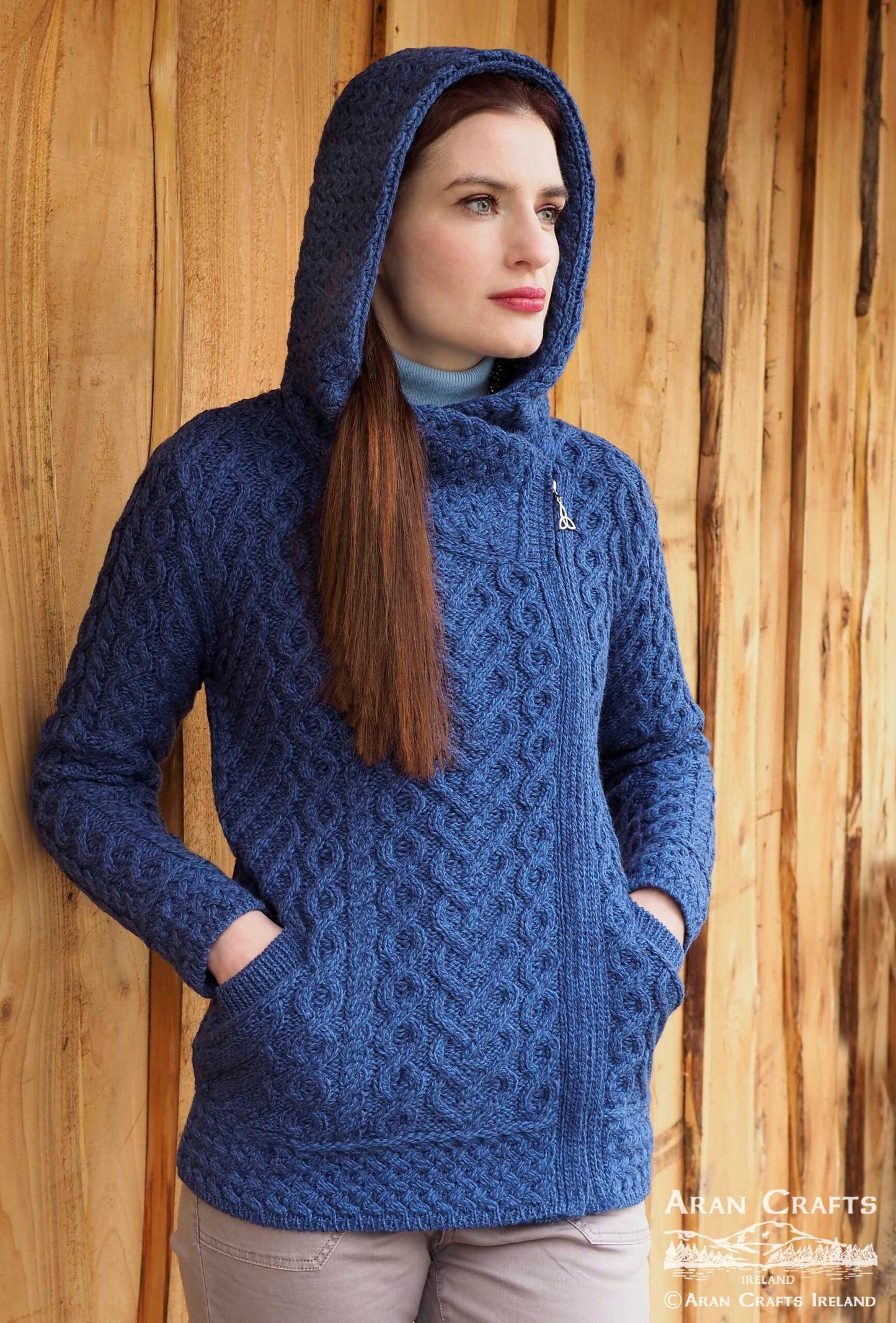 Kilkenny Side Zip Cardigan with Hood - Blue Marl