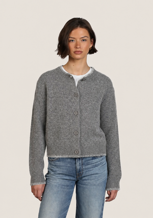 Classic Crewneck Cardigan With Blanket Stitch