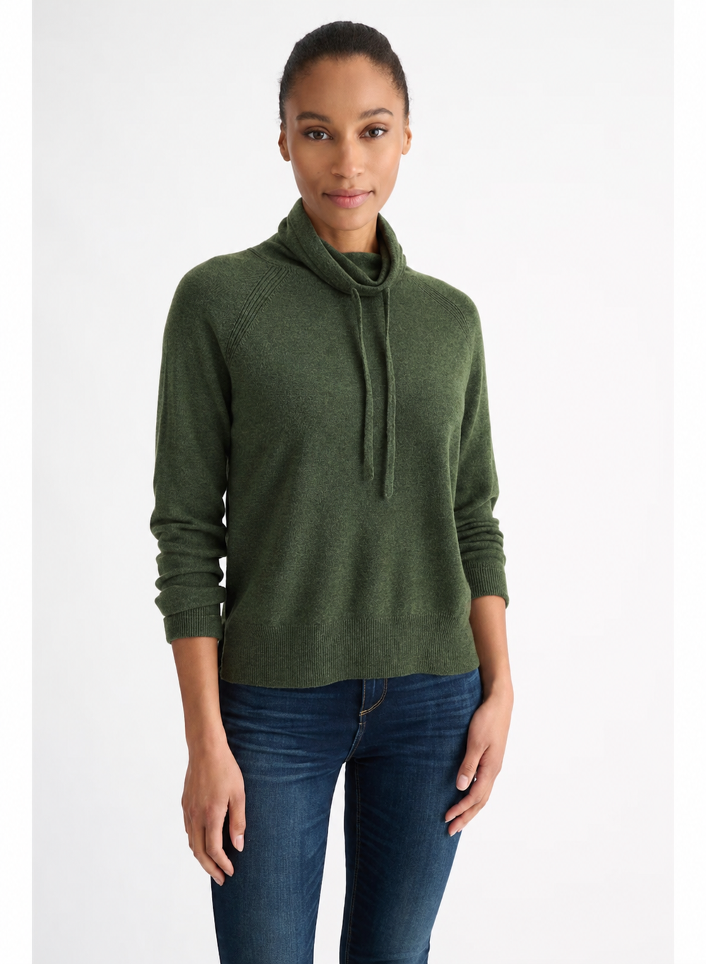 Drawstring Mock Neck Cashmere Pullover