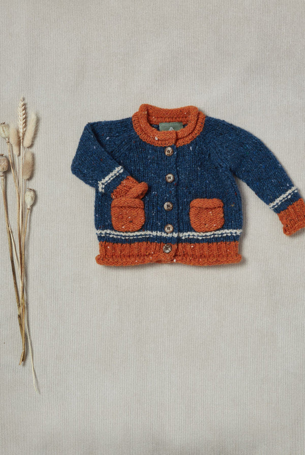 Baby Aran Roll Neck Cardigan - Starry Sky