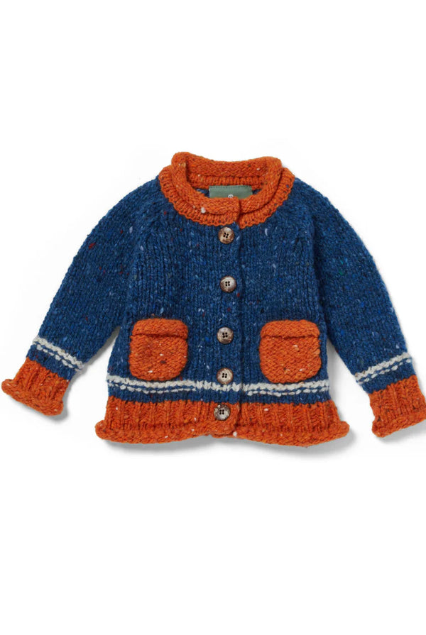 Baby Aran Roll Neck Cardigan - Starry Sky