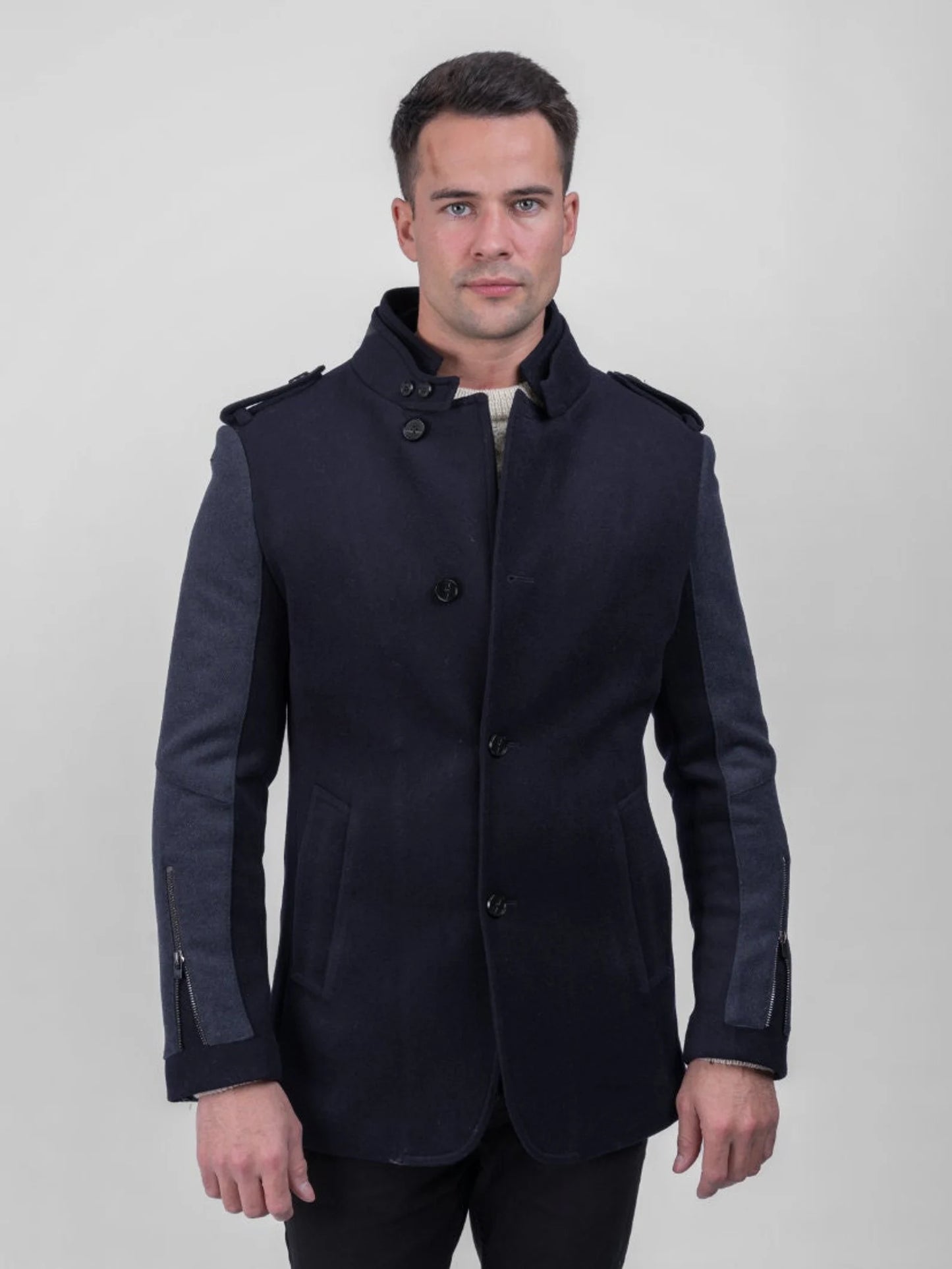 Men's Wool Jacket w/ Contrast Sleeves