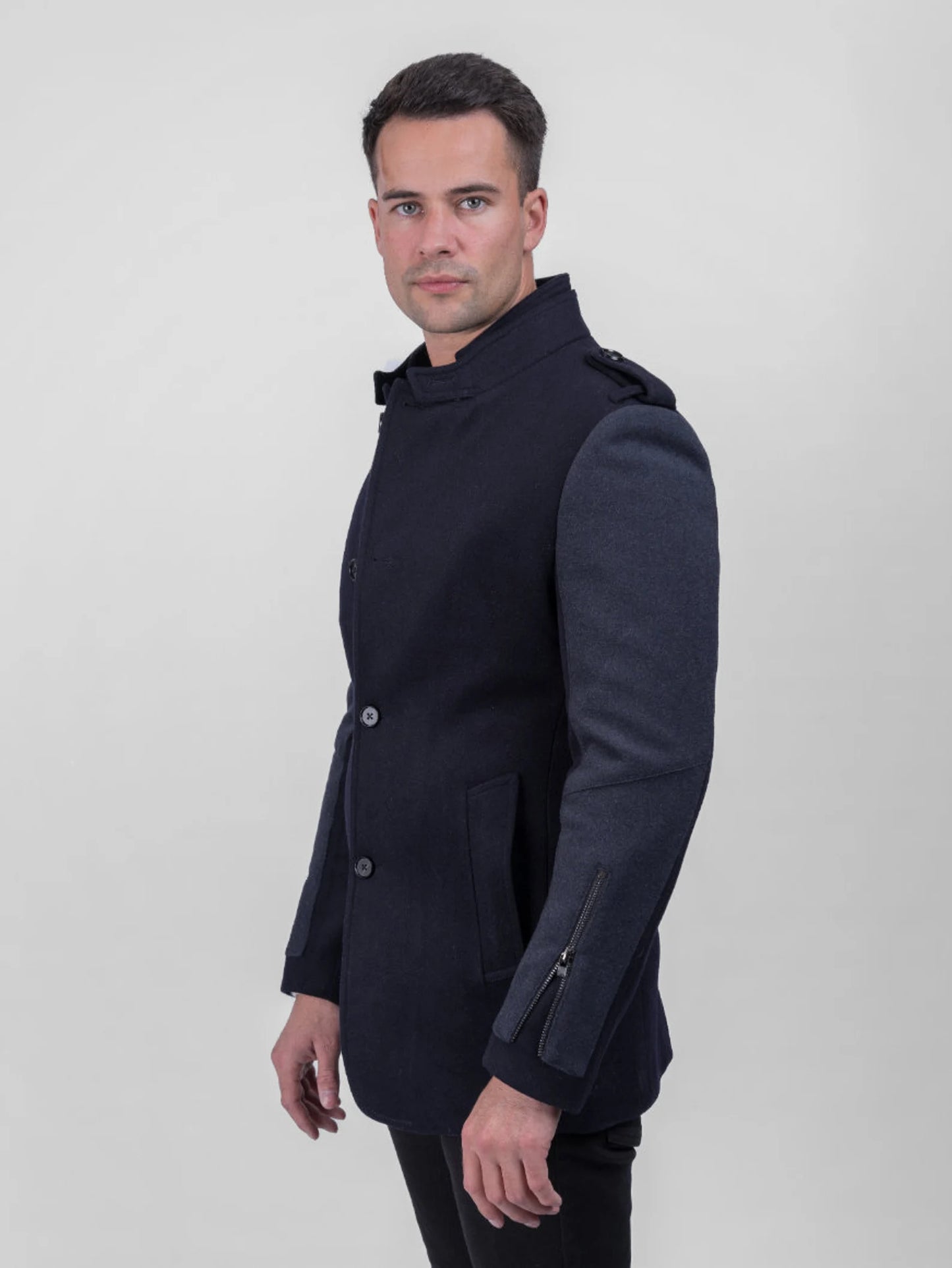 Men's Wool Jacket w/ Contrast Sleeves