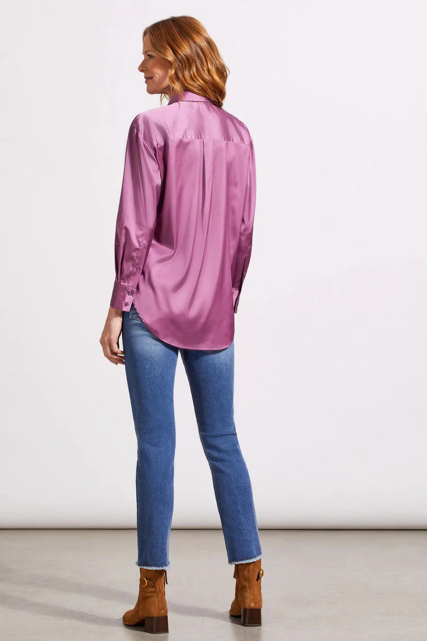 Flowy Satin Button Up Shirt - Grape