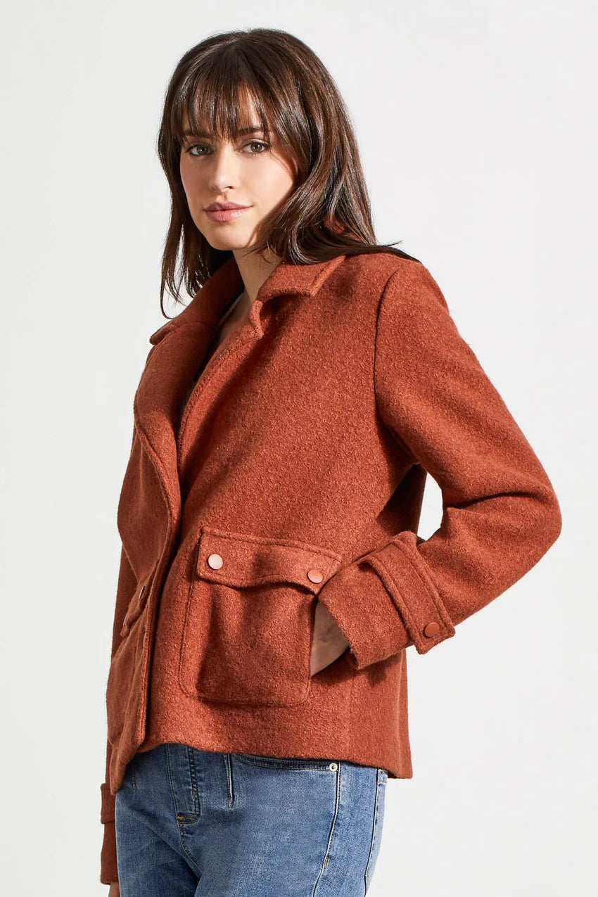 Boiled Wool Peacoat With Side Pockets - Marsala