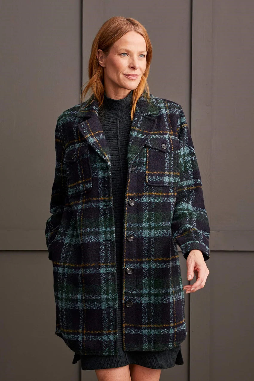 Boucle Plaid Shacket With Notch Collar