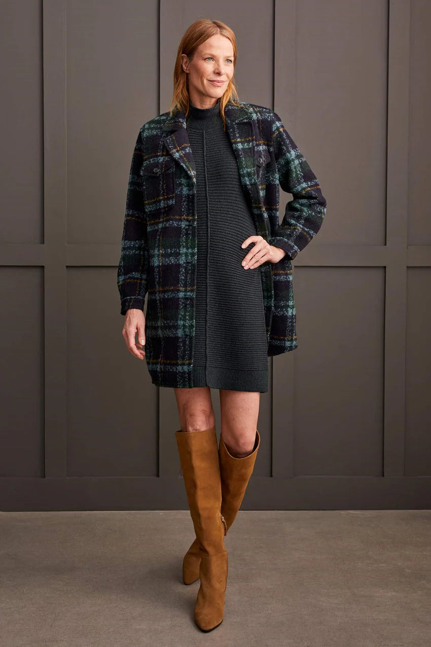 Boucle Plaid Shacket With Notch Collar