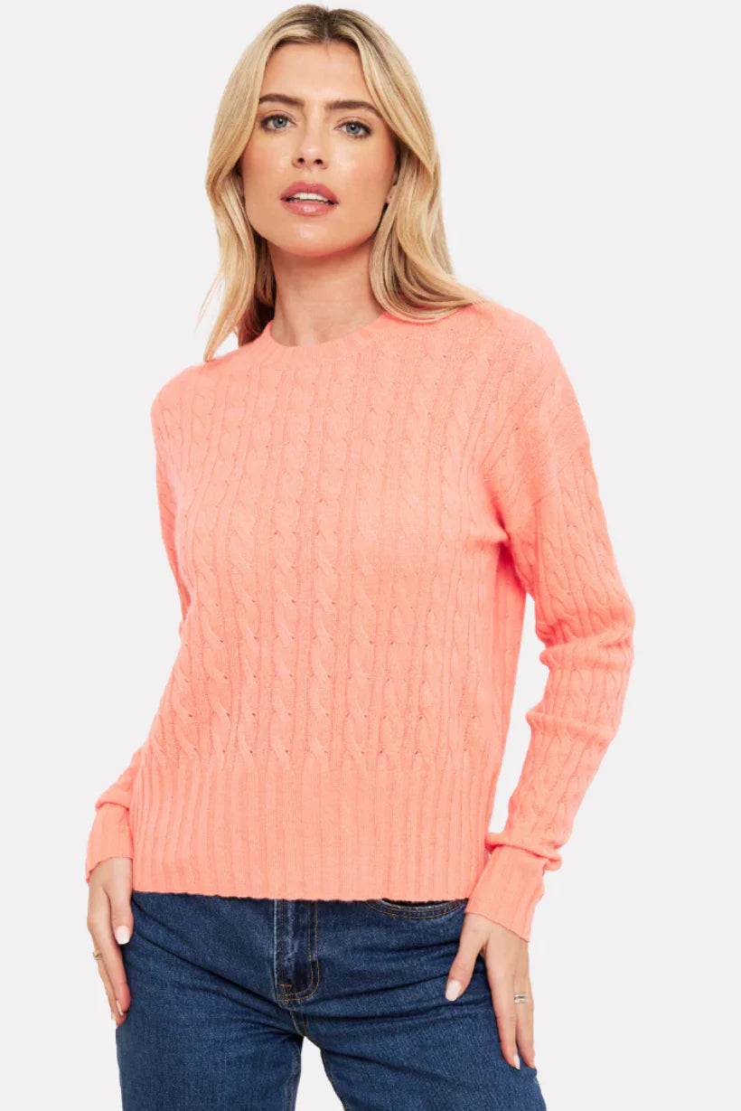 Cathy Cashmere Cable Crew - Coral