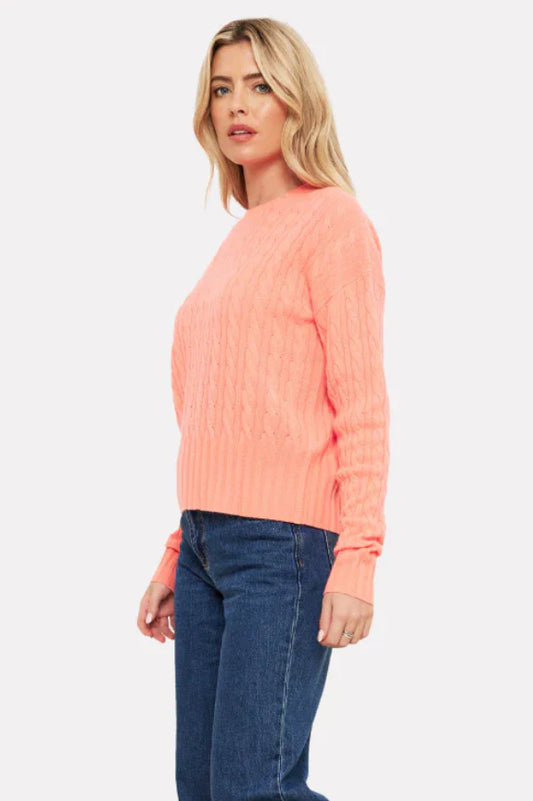 Cathy Cashmere Cable Crew - Coral