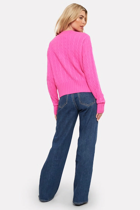 Cathy Cashmere Cable Crew - Diva Pink