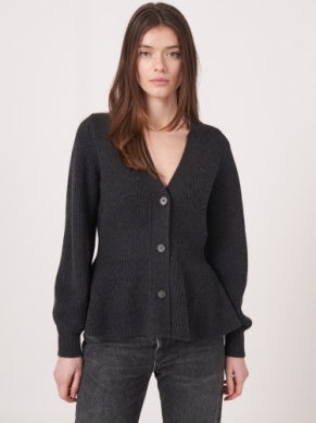 Merino Wool Buttoned Peplum Knit Cardigan - FINAL SALE