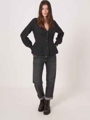 Merino Wool Buttoned Peplum Knit Cardigan - FINAL SALE