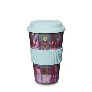 Bamboo Travel Coffee Cup - Pink & Blue Tartan