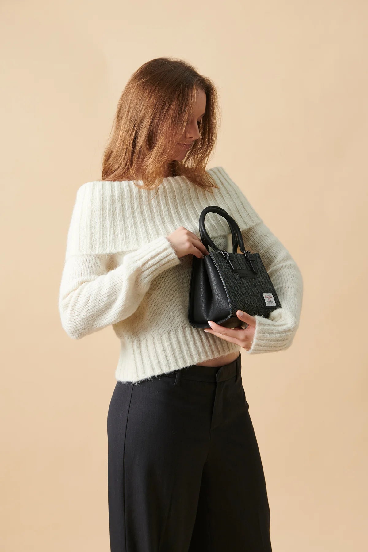 The Mini Callie Tote - Black & Grey Herringbone